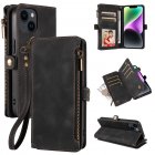Phone Case With Card Holder Magnetic Closure Zipper Pouch PU Leather Stand Shockproof Case