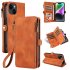 Phone Case With Card Holder Magnetic Closure Zipper Pouch PU Leather Stand Shockproof Case Compatible For IPhone 15 black iPhone 15 plus