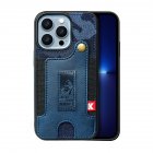 Phone Case Wristband Wallet Style Case With Card Slot camouflage blue for iPhone14PRO MAX