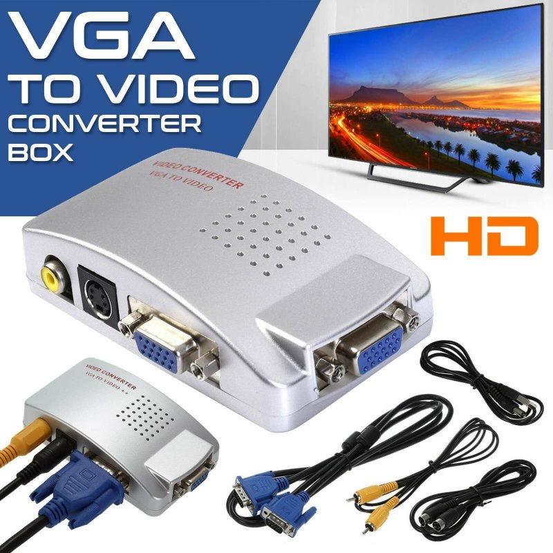 VGA to RCA Switch Box PC to TV AV Monitor Composite S Video Converter Adapter 