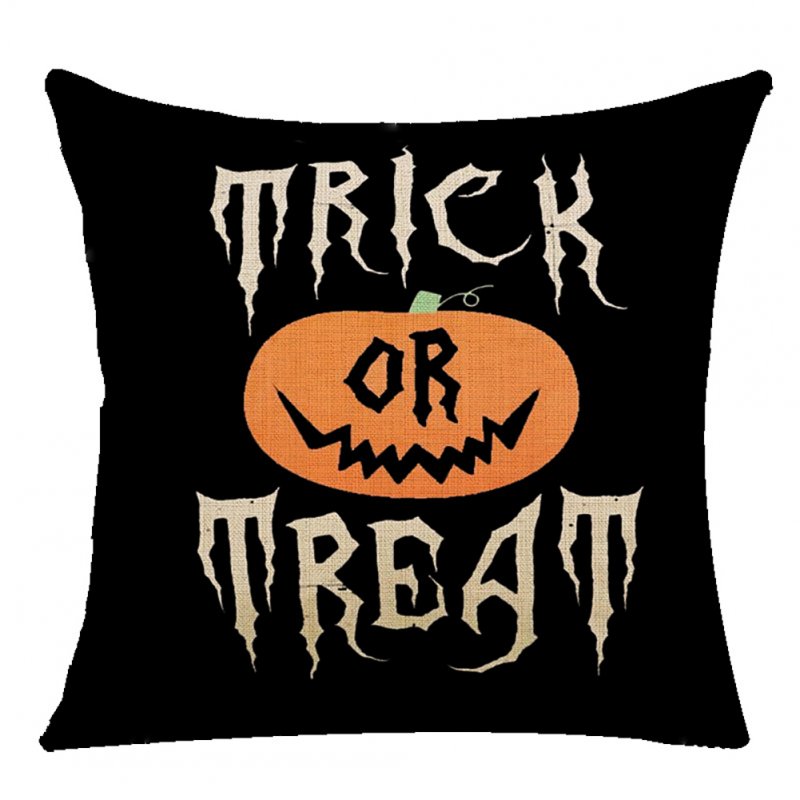 Pillow Case Halloween Pumpkin Trick or Treat Letters Decoration Flax Sofa Cushion Pillow Case Cover B_45*45cm