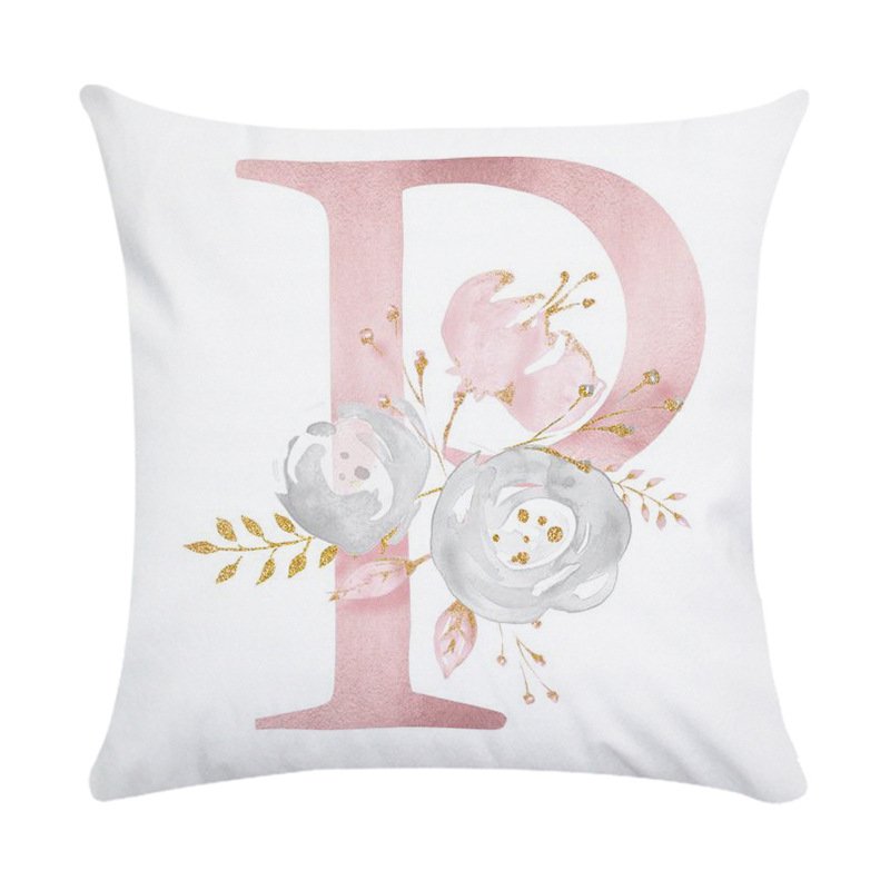 Pink Letter Printing Polyester Peach Skin Throw Pillow Cover 16#_45*45cm