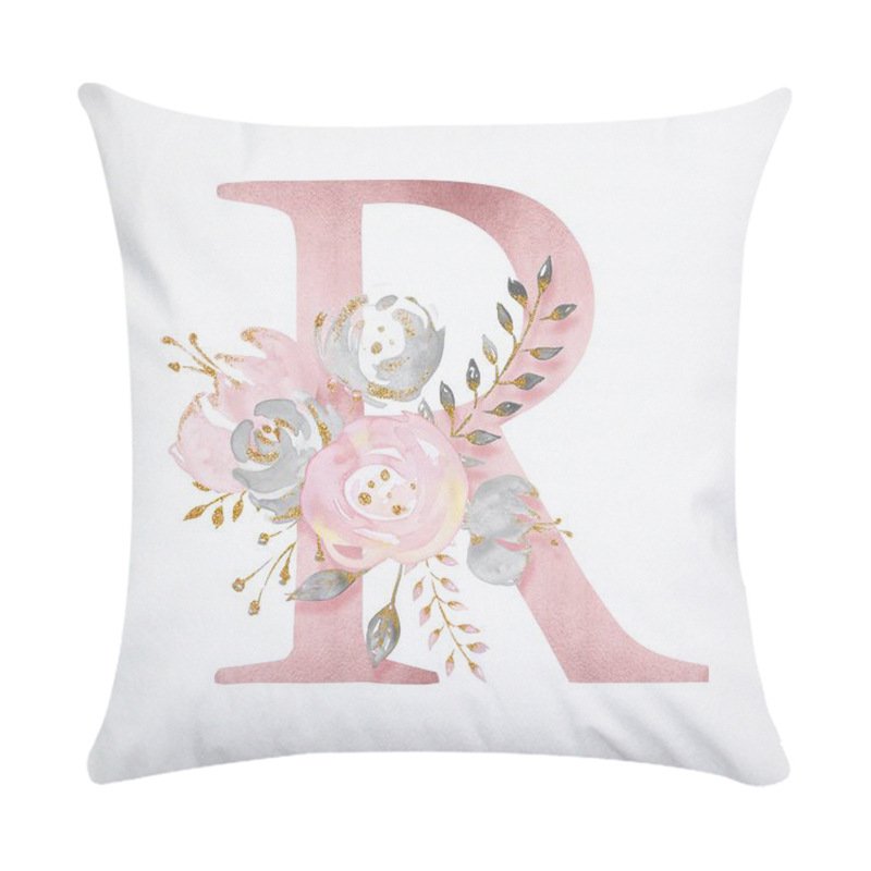 Pink Letter Printing Polyester Peach Skin Throw Pillow Cover 18#_45*45cm