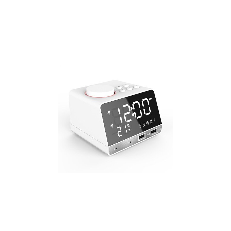 Plastic K11 Digital Bluetooth-compatible  Speaker Alarm Clock Radio Usb Charge Built-in Temperature Sensor Creative Led Display Speaker White_U.S. plug