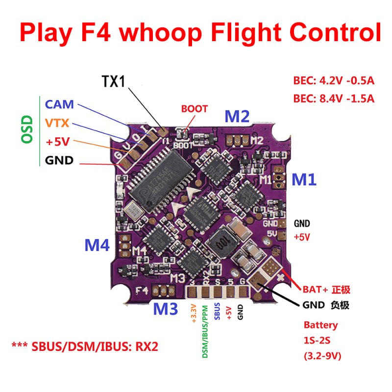 Play F4 whoop Flight Control 1-2S Integrated 4 in 1 Brushless ESC Support DSHOT Oneshot125 Multishot PWM for FPV Drone default