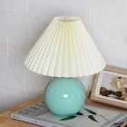Pleated Ceramic Table Lamp USB Charging Bedroom Bedside LED Night Lamp With Dimmer Switch Creative Retro Farmhouse Desk Lamp (Single Color Warm Light) Blue-green + beige