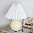Pleated Ceramic Table Lamp USB Charging Bedroom Bedside LED Night Lamp With Dimmer Switch Creative Retro Farmhouse Desk Lamp (Single Color Warm Light) Beige + white