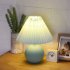 Pleated Ceramic Table Lamp USB Charging Bedroom Bedside LED Night Lamp With Dimmer Switch Creative Retro Farmhouse Desk Lamp  Single Color Warm Light  Blue gree
