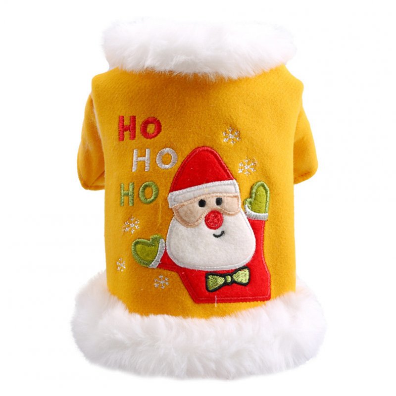 Plush Collar Dog Christmas Clothes Winter Thickening Warm Santa Claus Print Holiday Coat Cats Clothing Teddy Yellow Pet Costumes Yellow_M