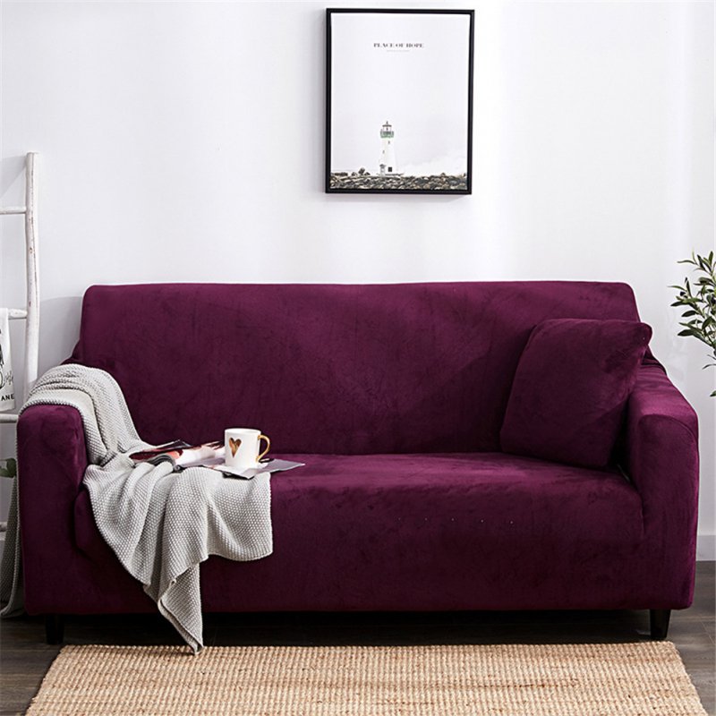 Plush Stretch Sofa Covers Stylish Furniture Cushions Sofa Slipcovers Winter Cover Protector  Wine red_Single 90-140cm