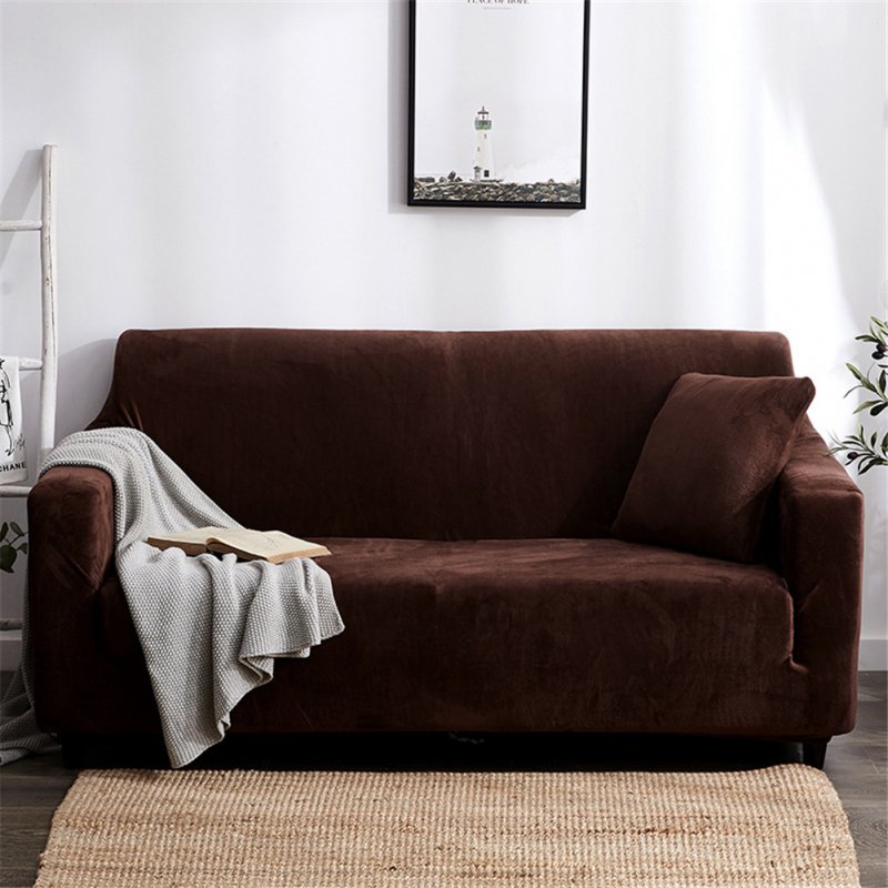 Plush Stretch Sofa Covers Stylish Furniture Cushions Sofa Slipcovers Winter Cover Protector  coffee_Double 145-185cm