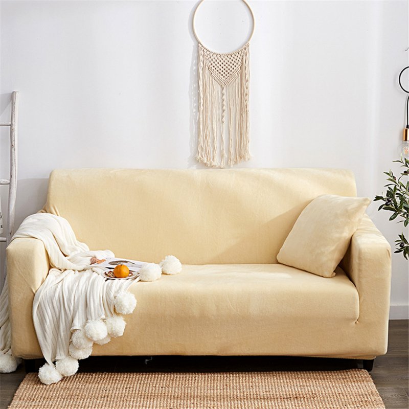 Plush Stretch Sofa Covers Stylish Furniture Cushions Sofa Slipcovers Winter Cover Protector  Beige_Double 145-185cm