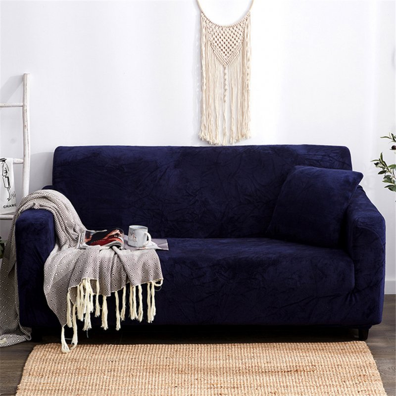 Plush Stretch Sofa Covers Stylish Furniture Cushions Sofa Slipcovers Winter Cover Protector  Dark blue_Double 145-185cm