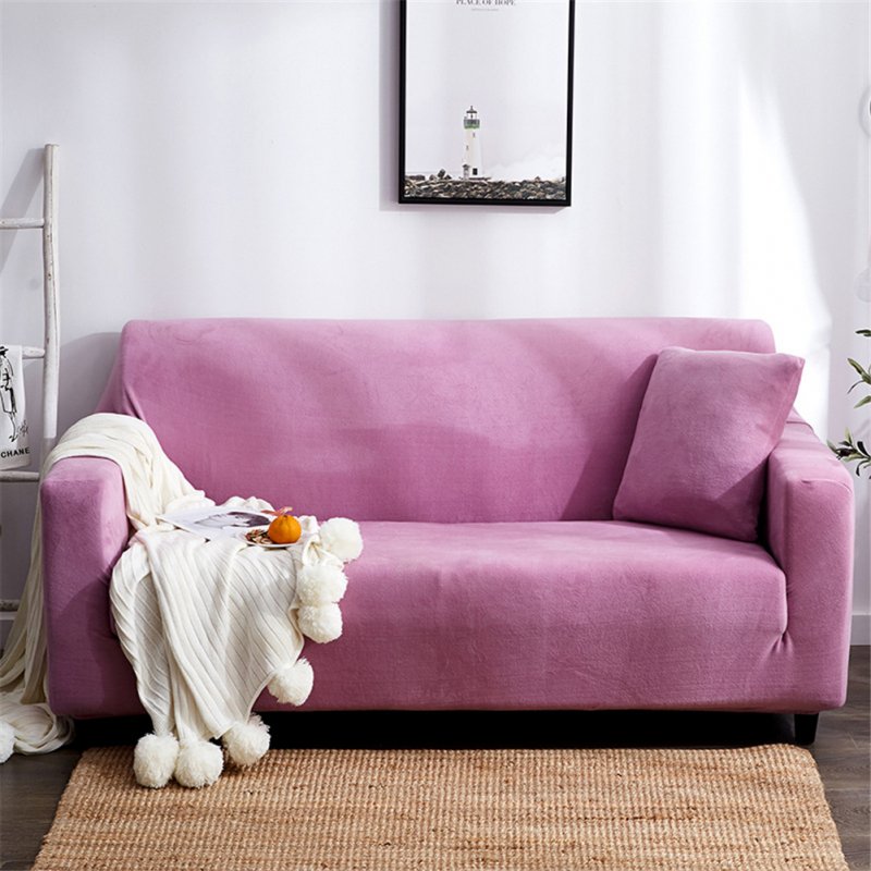 Plush Stretch Sofa Covers Stylish Furniture Cushions Sofa Slipcovers Winter Cover Protector  Light purple_Three people 190-230cm