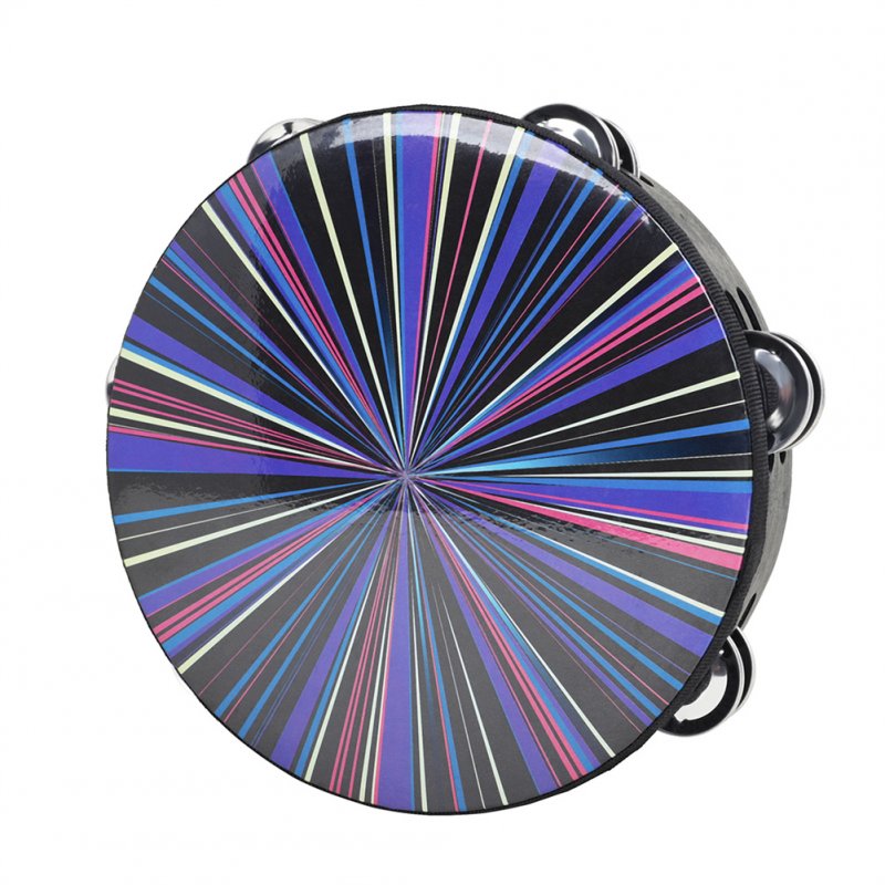 Polyester Drum Skin + Solid Wood 8-inch Double-row Colorful Tambourine Hand-rolled Hand Drum Percussion Instrument colorful rays