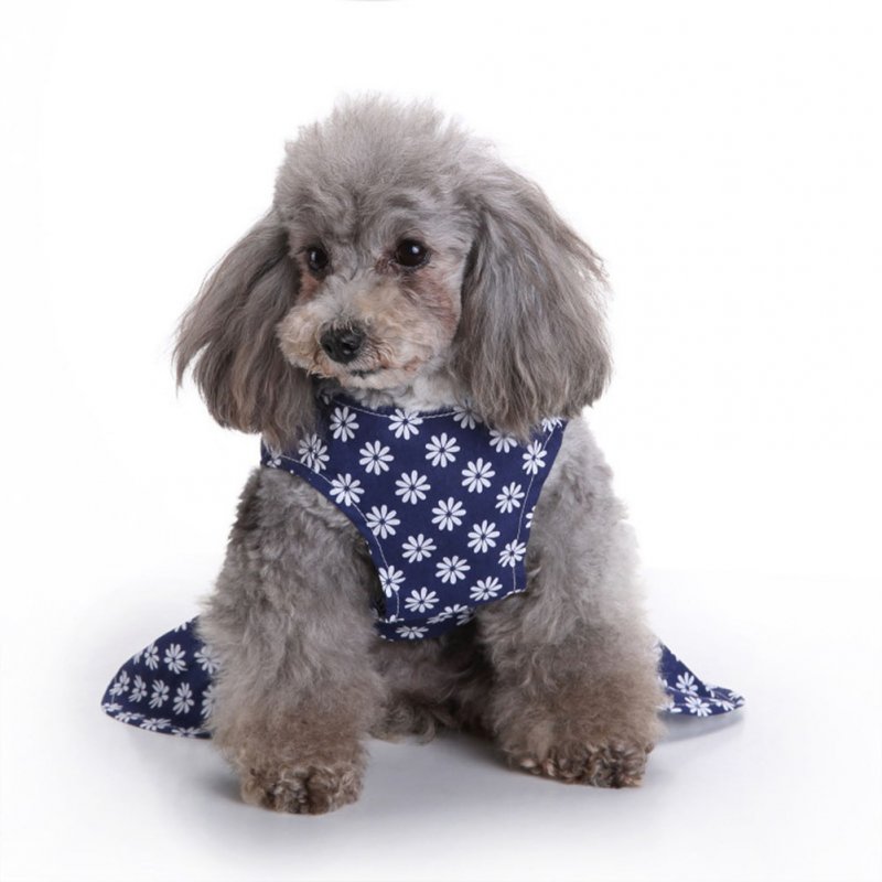 Polyester Pet  Clothes Summer Plaid    Skirt For Dog Pet Clothing Supplies blue_L