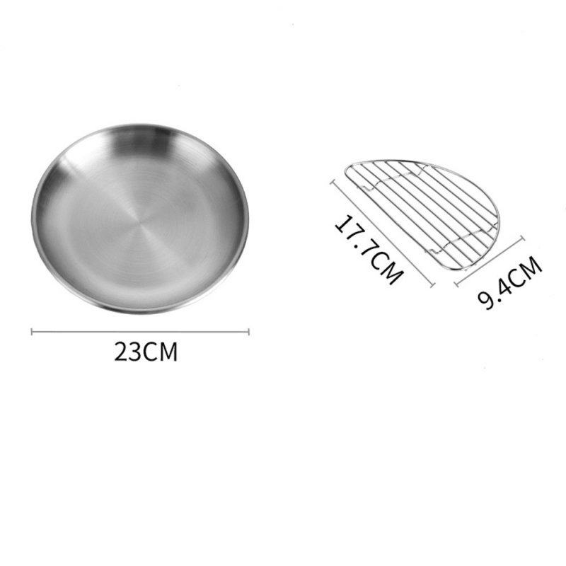 Pork Chop Plate Cafe Salad Plate Stainless Steel Plate (23cm/26cm) With Rack Small 23cm_Disc + rack