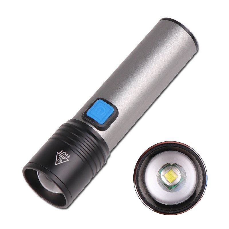 Portable 15000LM T6 LED USB Rechargeable Flashlight for Outdoor Supplies Silver_Model K31