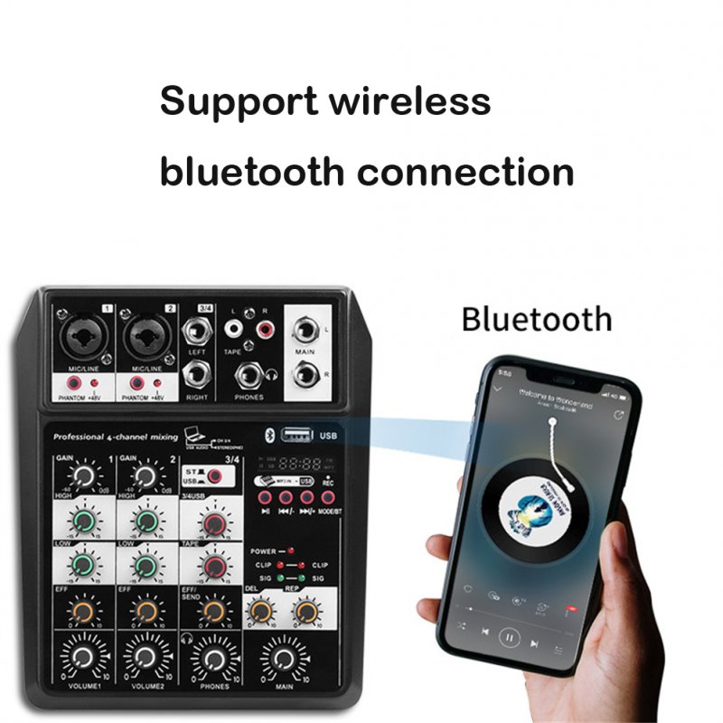 Portable Bluetooth-compatible 4-channel Audio  Mixer Sound Mixing Console Usb Interface C4 Mixer For Stage Performances Network Anchors Music Creation U.S. plug