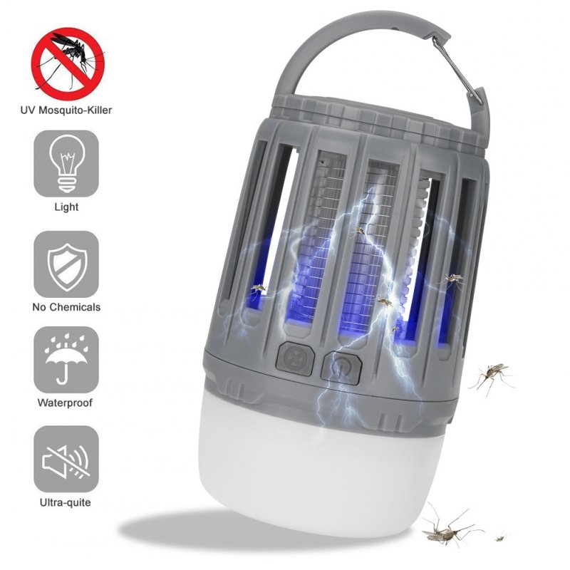 Portable Camping  Lamp Led Usb Rechargeable Anti-mosquito Bug Insect Trap Lamp Non-radiation Tent Light gray