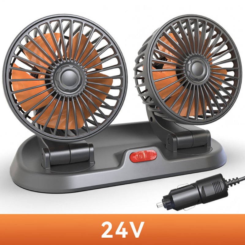 Portable Car Cooling Fan, 360 Degree Rotatable Dual Head Fan With 2 Speed, 360 Degree Rotatable Vehicle Fan For Sedan SUV RV Boat Auto Golf Carts 24V Type