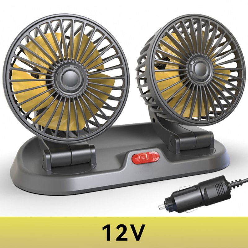 Portable Car Cooling Fan, 360 Degree Rotatable Dual Head Fan With 2 Speed, 360 Degree Rotatable Vehicle Fan For Sedan SUV RV Boat Auto Golf Carts 12V