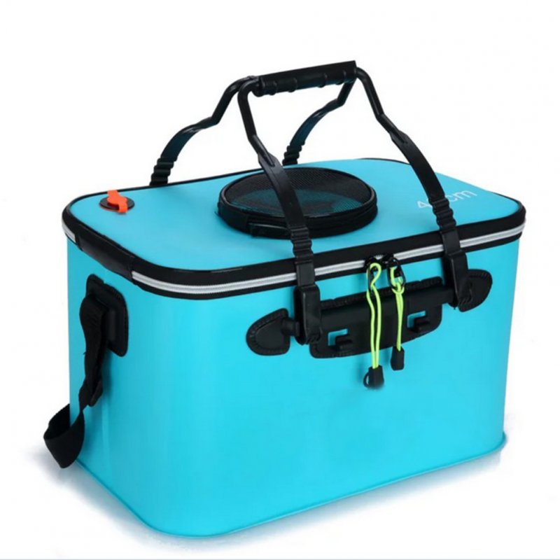 Portable EVA Folding Bucket Water Tank Fish Storage Box for Live Fish Blue 40cm (with strap )