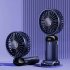 Portable Handheld Desk Fan Multifunctional Folding Double headed 3000mah Electric Fan With Neck Strap Dark Blue