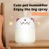 Portable Led Mini Humidifier 250ml Cartoon Cat Tiger Office Home Mist Purifier Night Light White