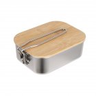 Portable Lunch  Box  With  Bamboo  Lid For Outdoor Camping Barbecue Picnic Food Container Stainless steel lunch box
