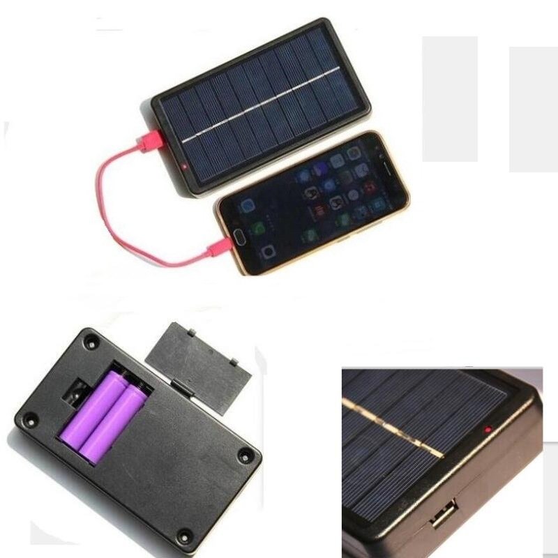 Portable Multifunction Solar Panel Charger Mobile Power Bank for Phone 18650 Battery (No Battery) black