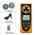Portable Multipurpose Anemometer is an essential tool temperature  humidity  wind chill  dew point  atmospheric pressure  altitude  illuminance and  wind speed