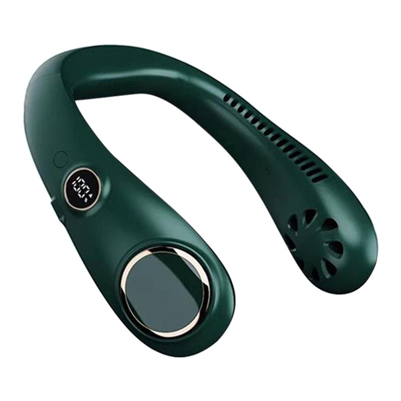 Portable Neck Fan Bladeless Usb Rechargeable Wearable Head Fan Hands-free Mini Cooler For Outdoor Sports Travel Dark night green
