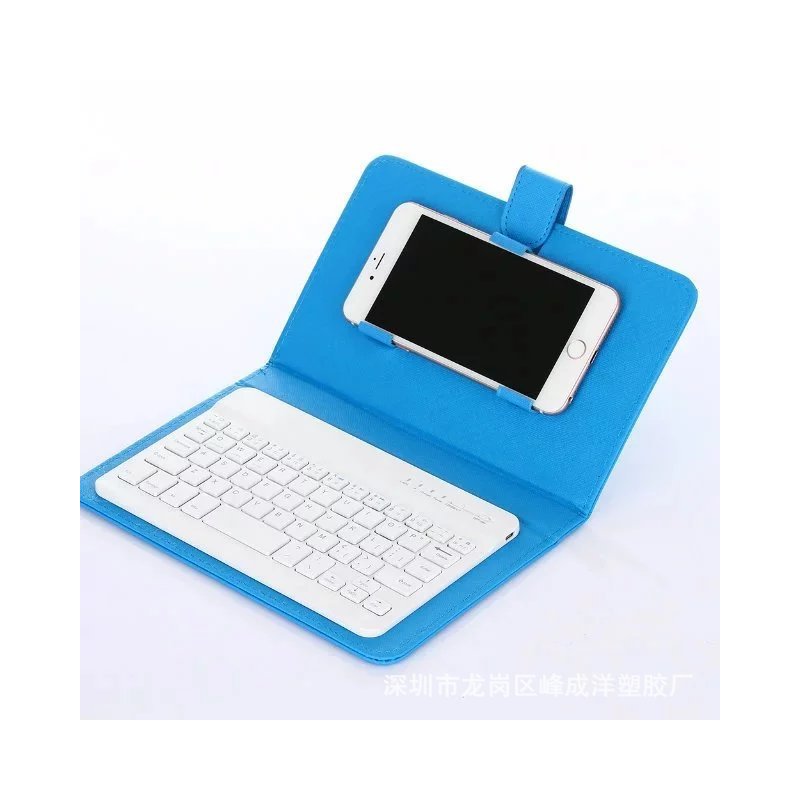 Portable PU Leather Wireless Keyboard Case for iPhone with Bluetooth Keyboard for 4.2-6.8 Inch Phones  Sky blue_Bluetooth keyboard + leather case