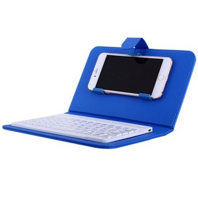 Portable PU Leather Wireless Keyboard Case for iPhone with Bluetooth Keyboard for 4.2-6.8 Inch Phones  Dark blue_Bluetooth keyboard + leather case