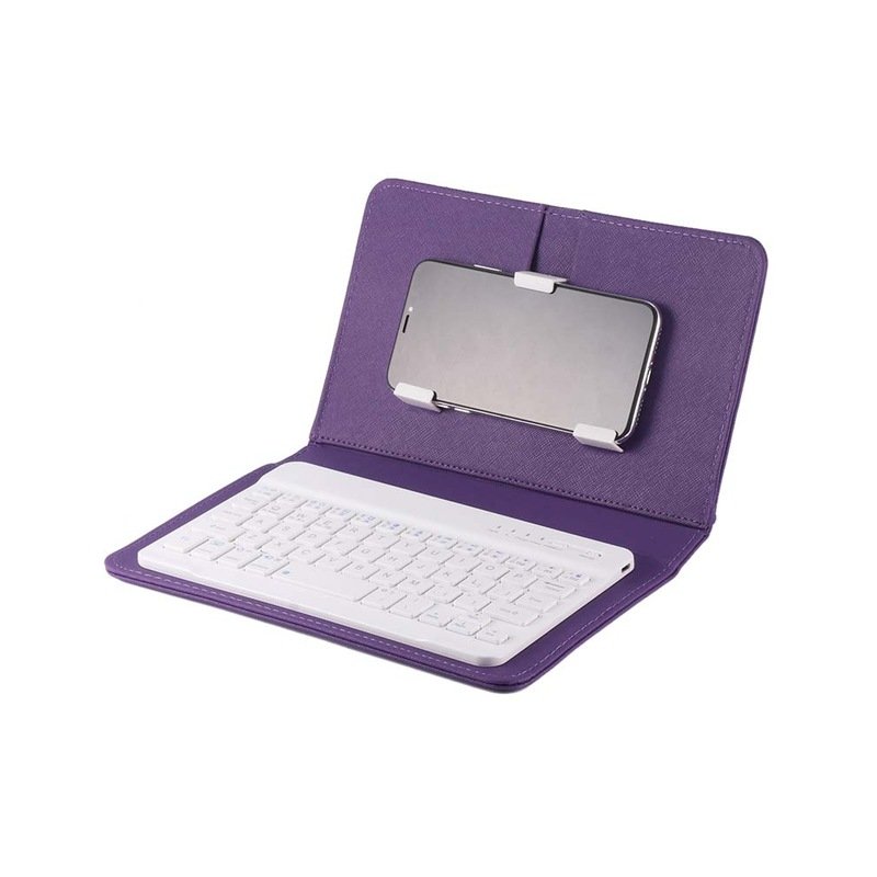 Portable PU Leather Wireless Keyboard Case for iPhone Protective Mobile Phone with Bluetooth Keyboard for iPhone 6 7 Smartphone purple