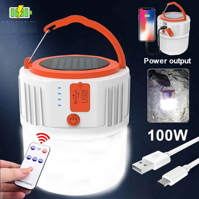 Portable Rechargeable Solar Led Camping  Light Lantern Hiking Tent Lamp Emergency Lamp With remote control 100w