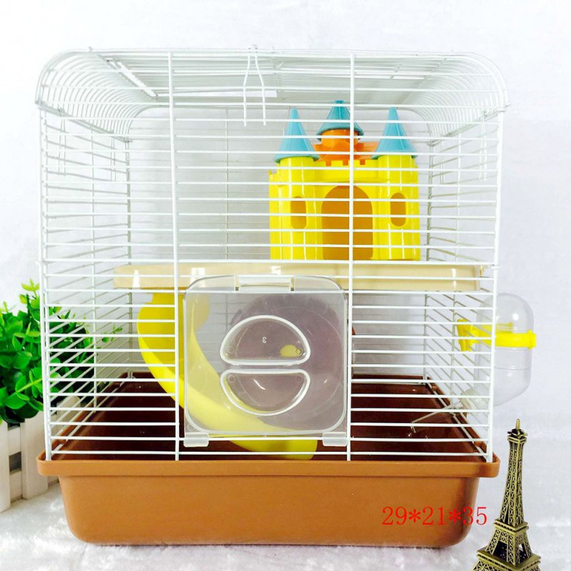 Portable Small Size Pet Cage with Castle Shape Toy for Hamsters Brown_27*21*32