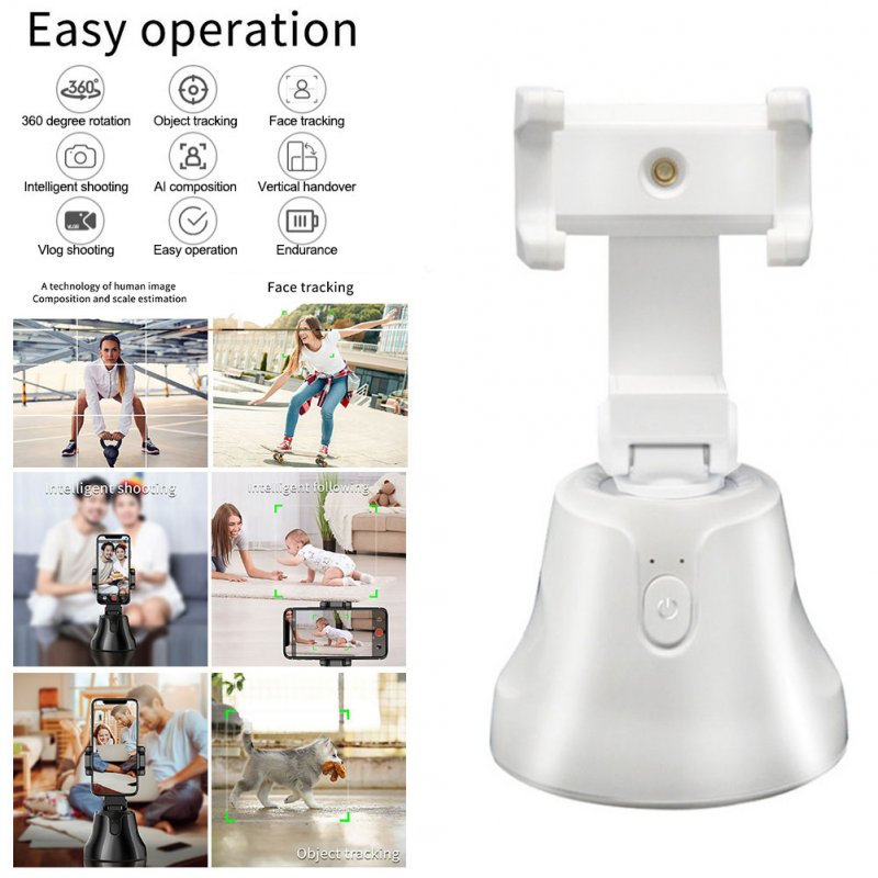 Portable Smart Shooting Selfie Stick 360 Rotation Auto Face Tracking Object Tracking Camera Phone Holder white