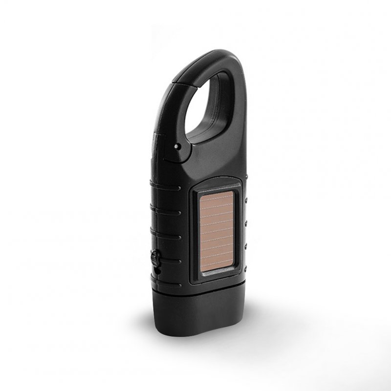 Portable Solar Flashlight Rechargeable Ergonomic Design Emergency Hand Crank Powerful Torch black