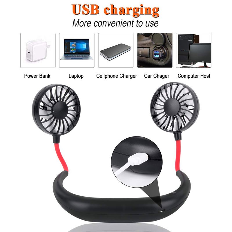 Portable Sports Halter Fan Mini Hanging Neck Fan USB Rechargeable Multi-function Mini fan black
