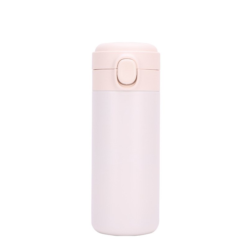 Portable  Thermos  Bottle Stainless Steel Insulated Water Cup With  Button creamy-white