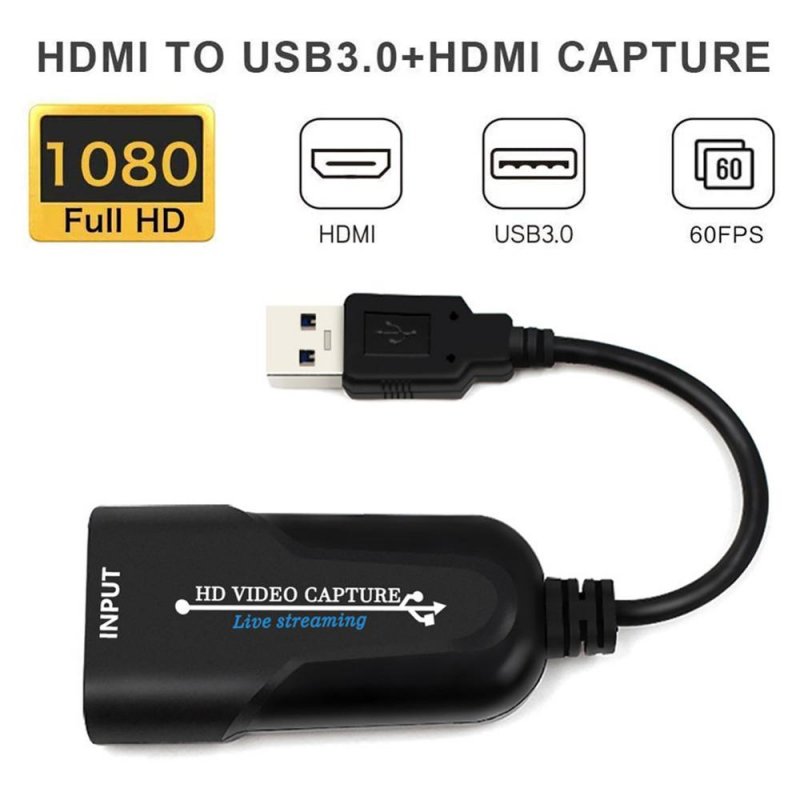 Portable USB 3.0 HDMI Game Capture Card Video Reliable Streaming Adapter for Live Broadcasts Video Recording black