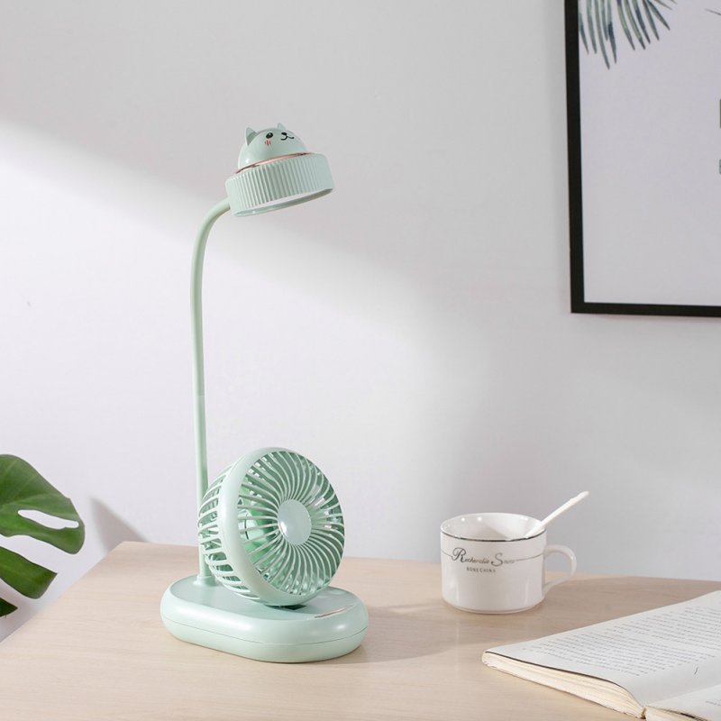 Portable USB Charging LED Light Multifunction Eye Pretection Table Light with Fan green