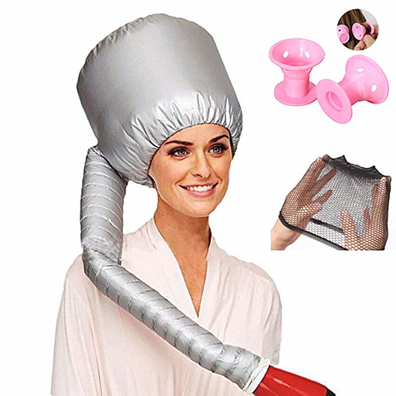 Portable Ultra-long Hair Dryer  Oil Curly Styling Heating Cap Set Fast Without Hurting  Silver + pink bell roll_25 * 17