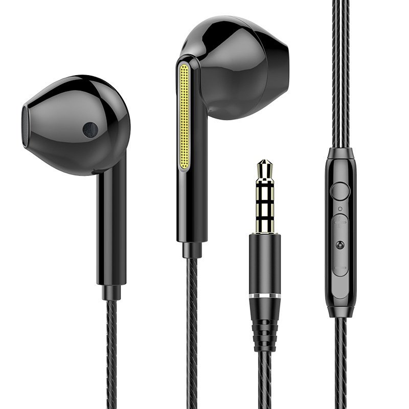 Portable Wired  Headset Heavy Bass Low Latency Excellent Sound Quality Built-in High-definition Microphone In-ear Wired Earphones 3.5 black