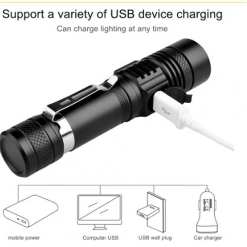 Powerful  Led  Flashlight Usb Rechargeable Zoom Torch T6 Handheld Lamp Flash Light For Camping Hiking Torch (with USB cable)