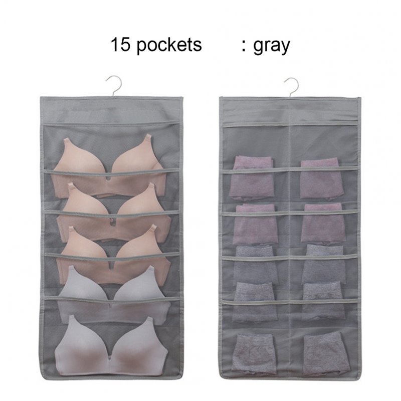Practical Underwear Socks Storage Bag Dormitory Wardrobe Fabric Wall Hanging Bag Gray front 5 - reverse 10_1pc