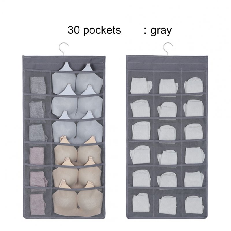 Practical Underwear Socks Storage Bag Dormitory Wardrobe Fabric Wall Hanging Bag Gray front 12-reverse 18_1pc