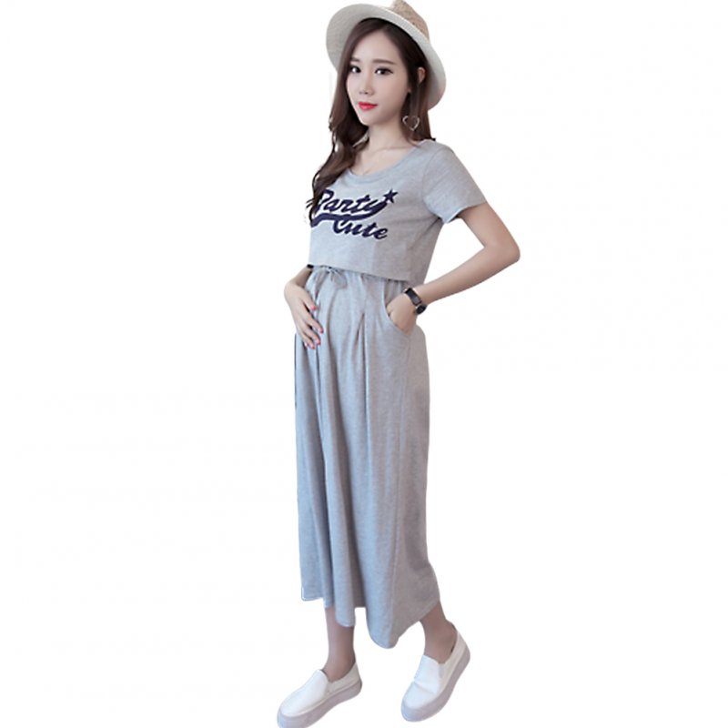 Pregnant Women Summer Short-sleeve Long-section Dress  light grey_XXL